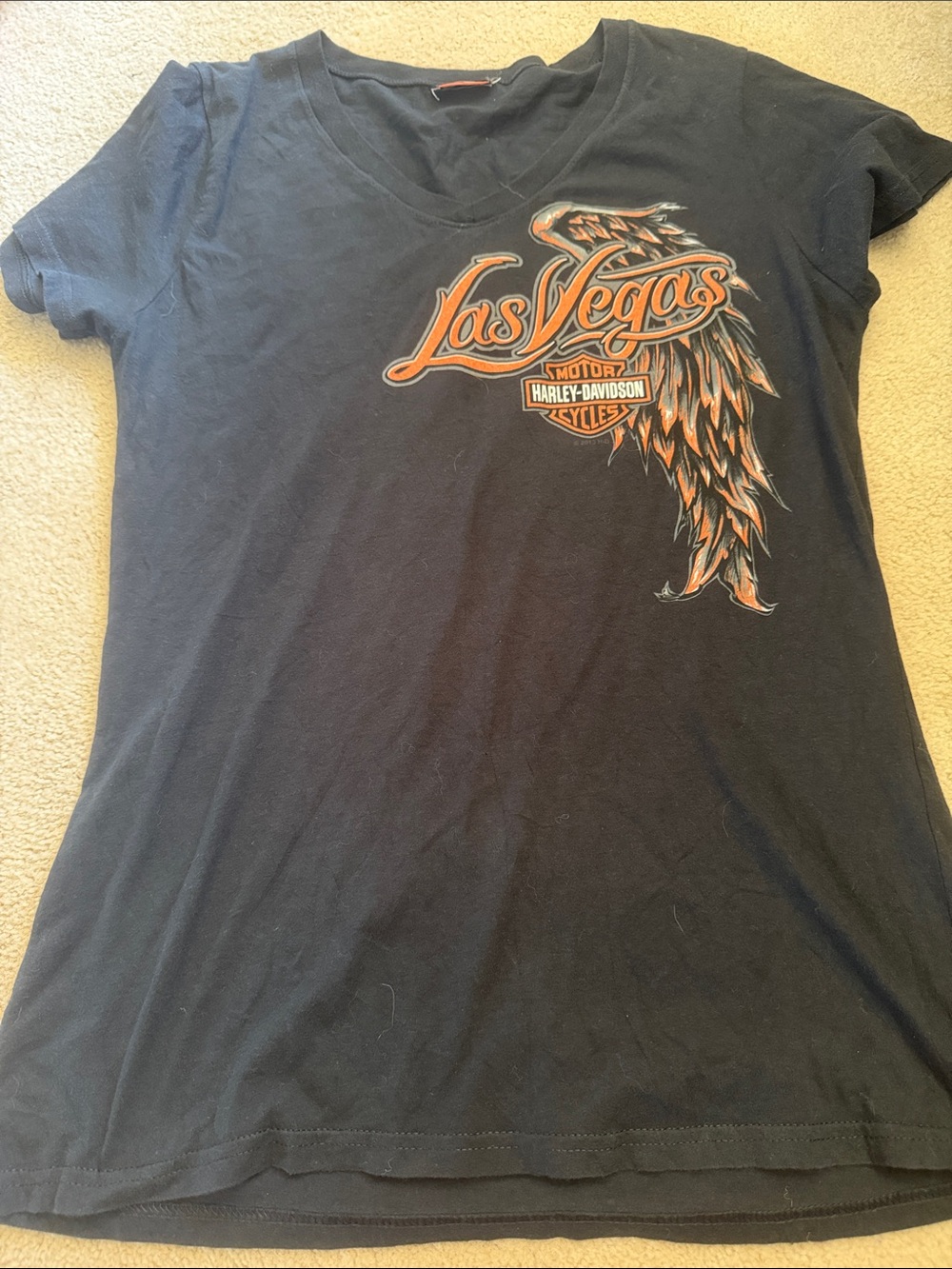 Harley-Davidson Black Tee with Orange Las Vegas Wing Graphic